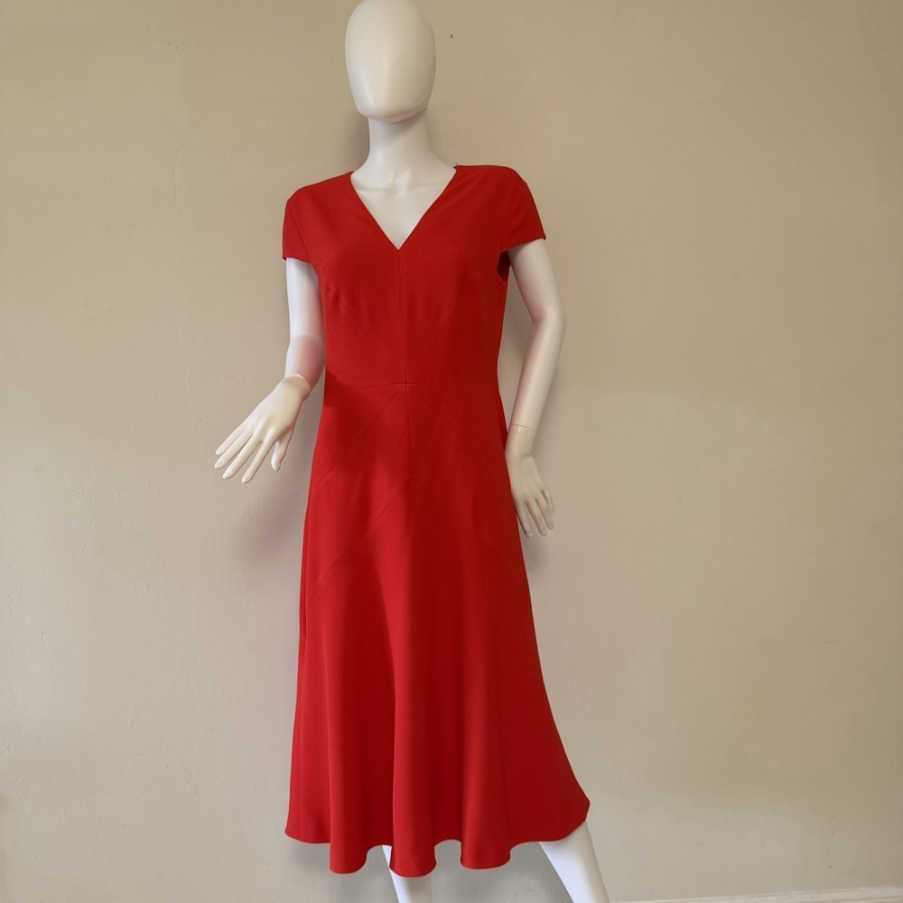 NWT Escada Red Daka Dress Short Sleeve V-Neck Midi original price $1225 size‎ 38